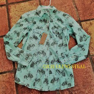 NWT Women's Barn Fly  Teal Western Button-Up Shirt